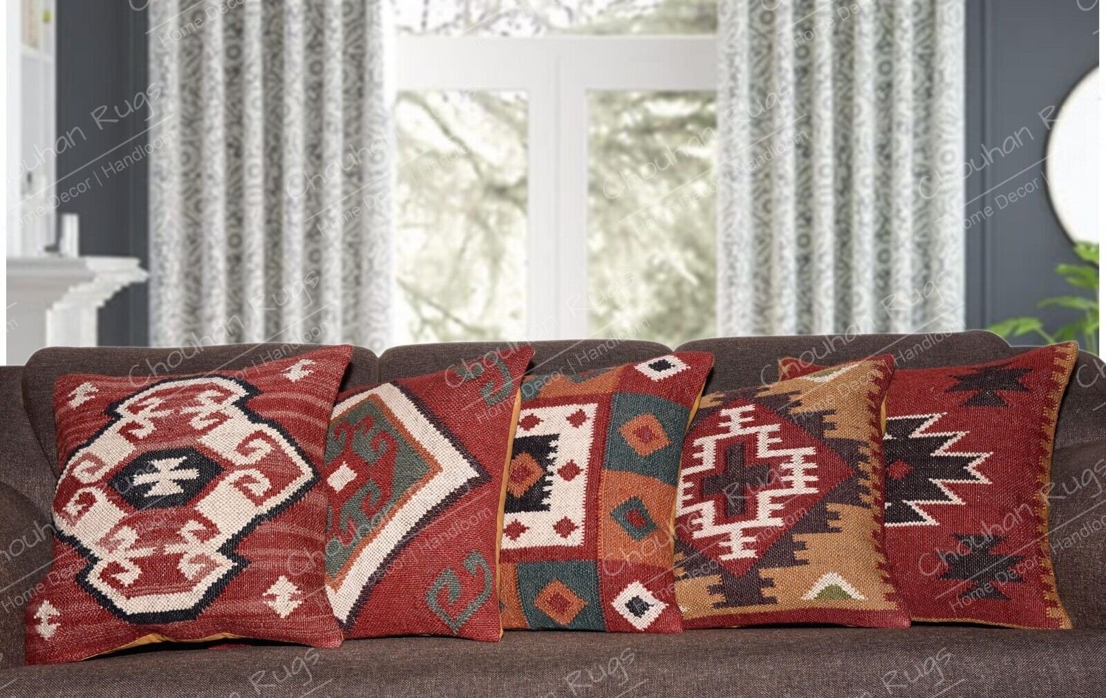 Boho Handwoven Jute Kilim Pillow Covers Set