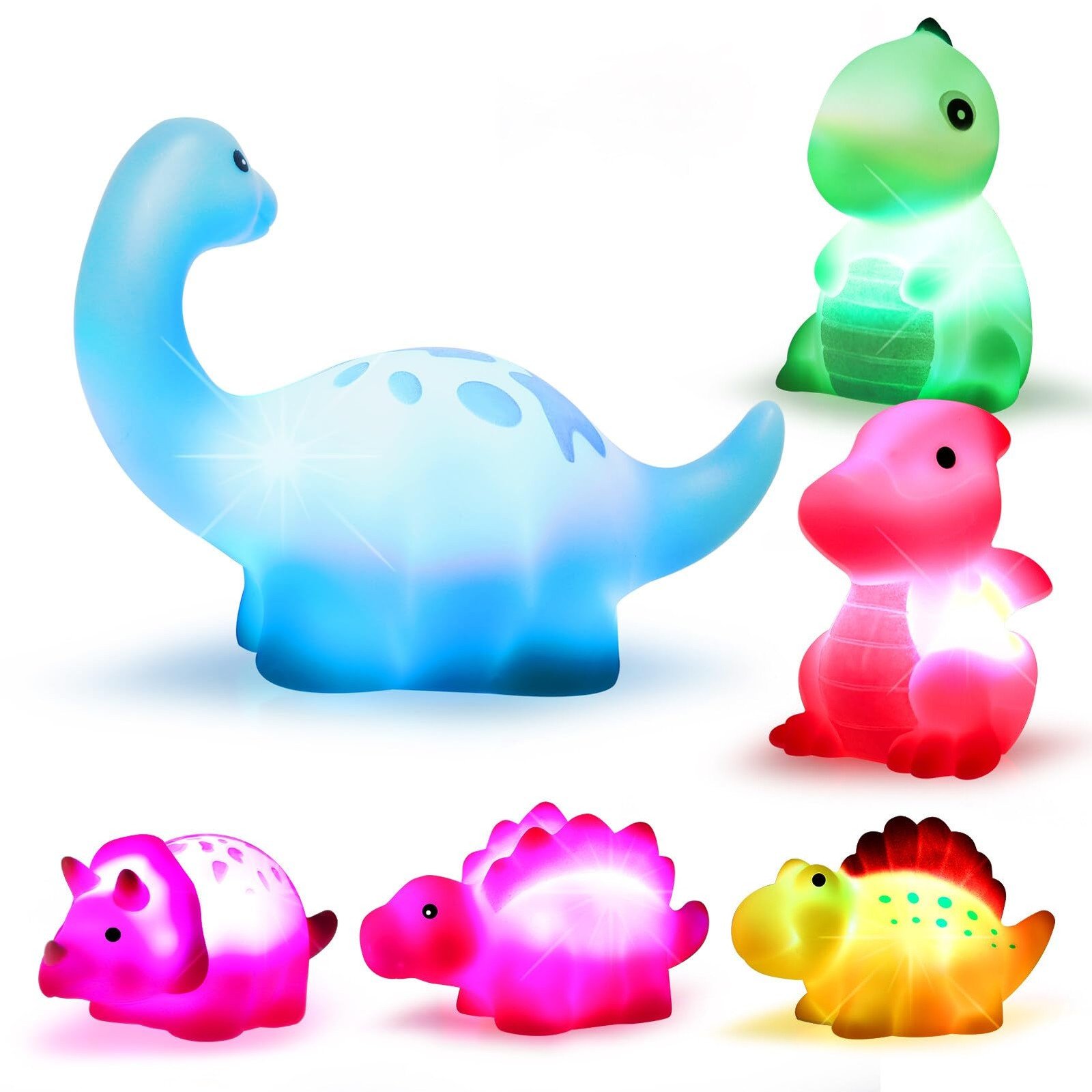 Light-Up Dinosaur Bath Toys – 6 Piece Floating Set