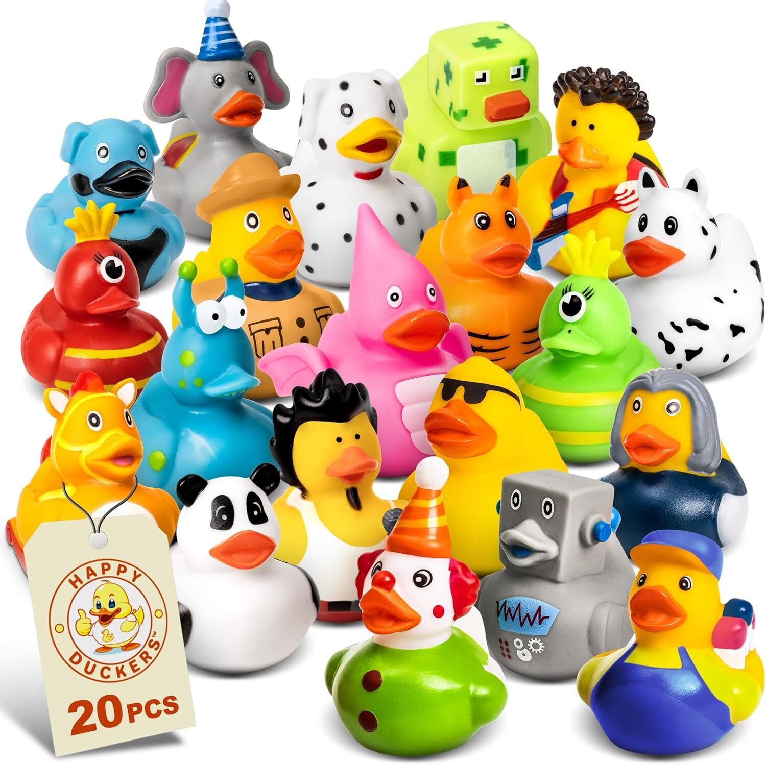 20-Pack Assorted Rubber Ducks for Bath & Parties