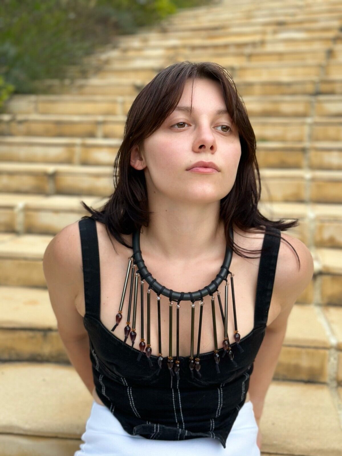 Handmade Metal Rubber Statement Necklace