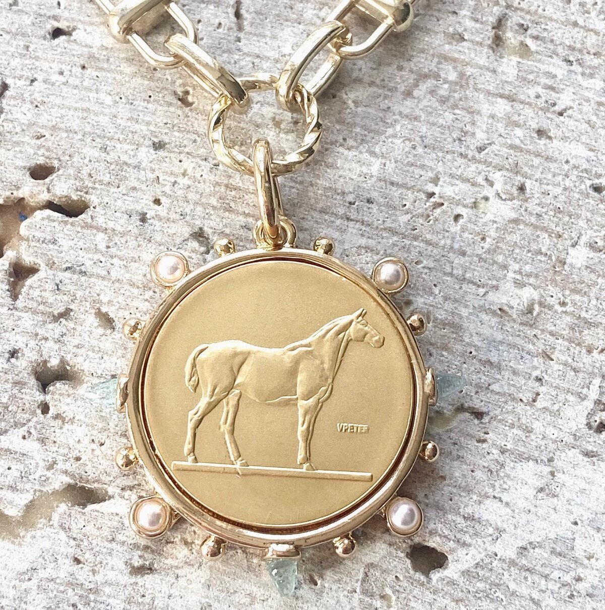 VB & Co Horse Coin Medallion Necklace