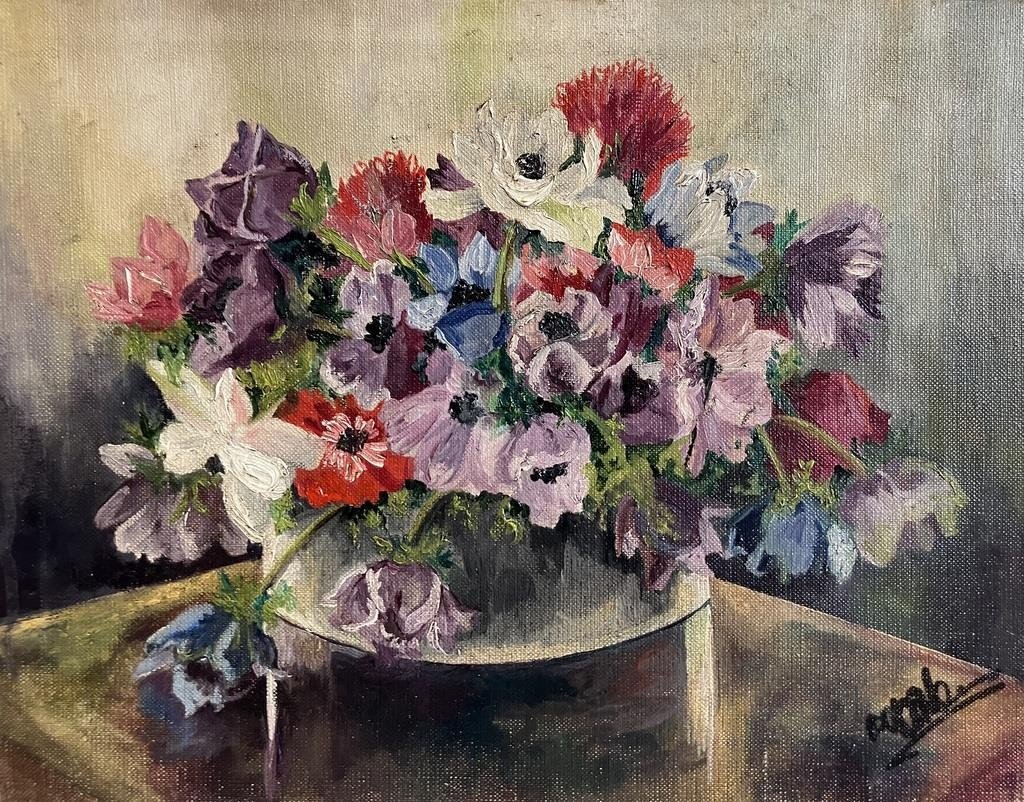 Antique Flower Still Life Oil Painting c1950
