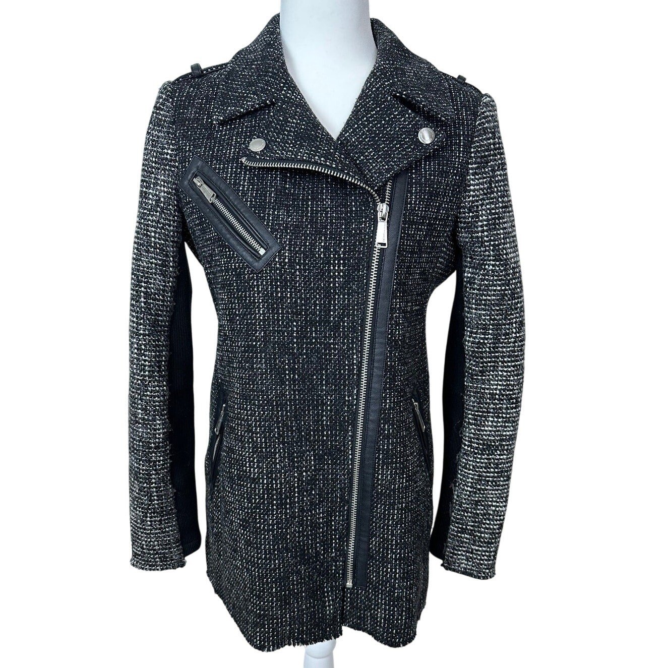 BCBGeneration Women’s Black Wool Tweed Biker Jacket