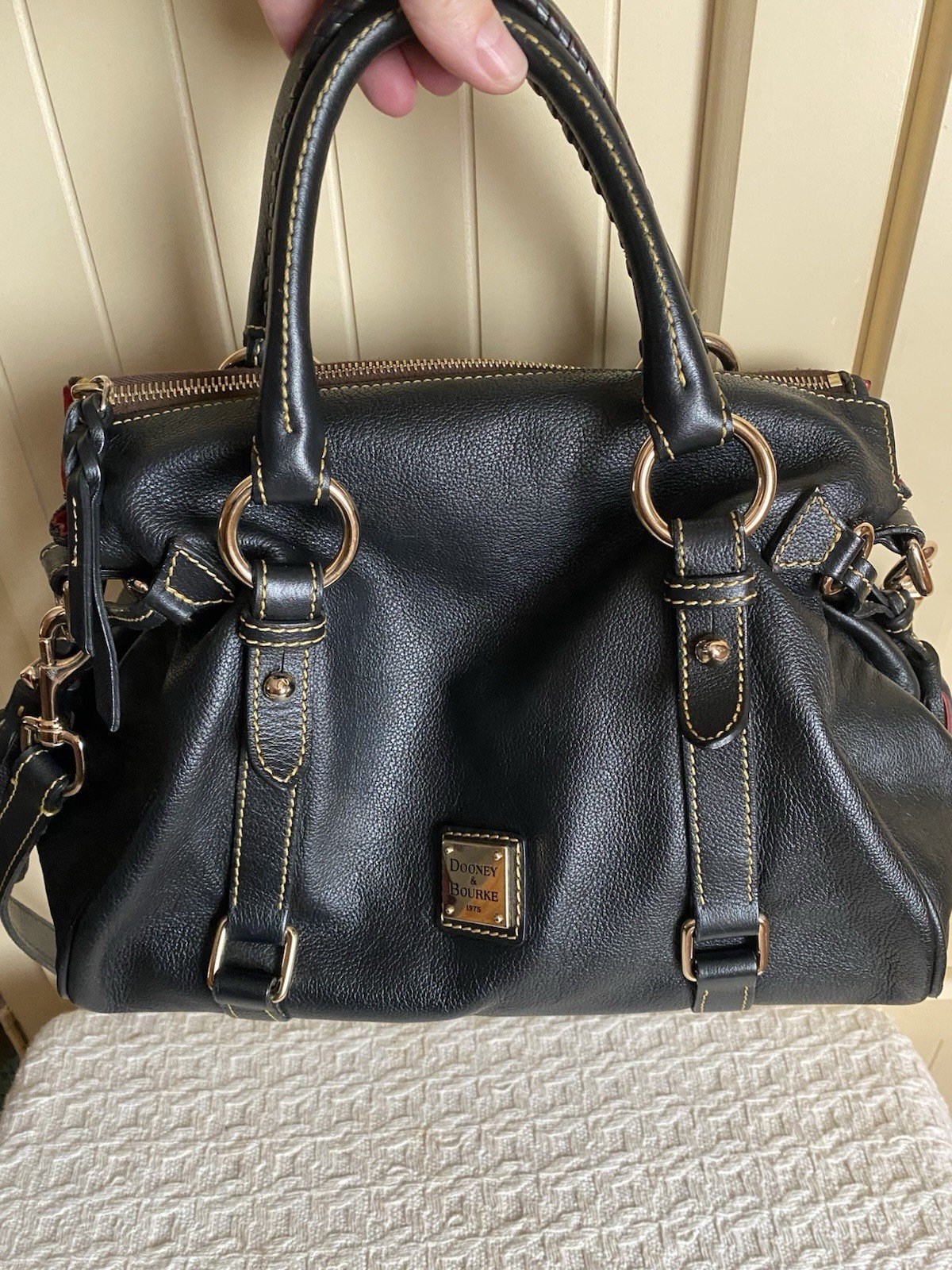 Dooney & Bourke Large Black Leather Florentine Satchel Crossbody Handbag