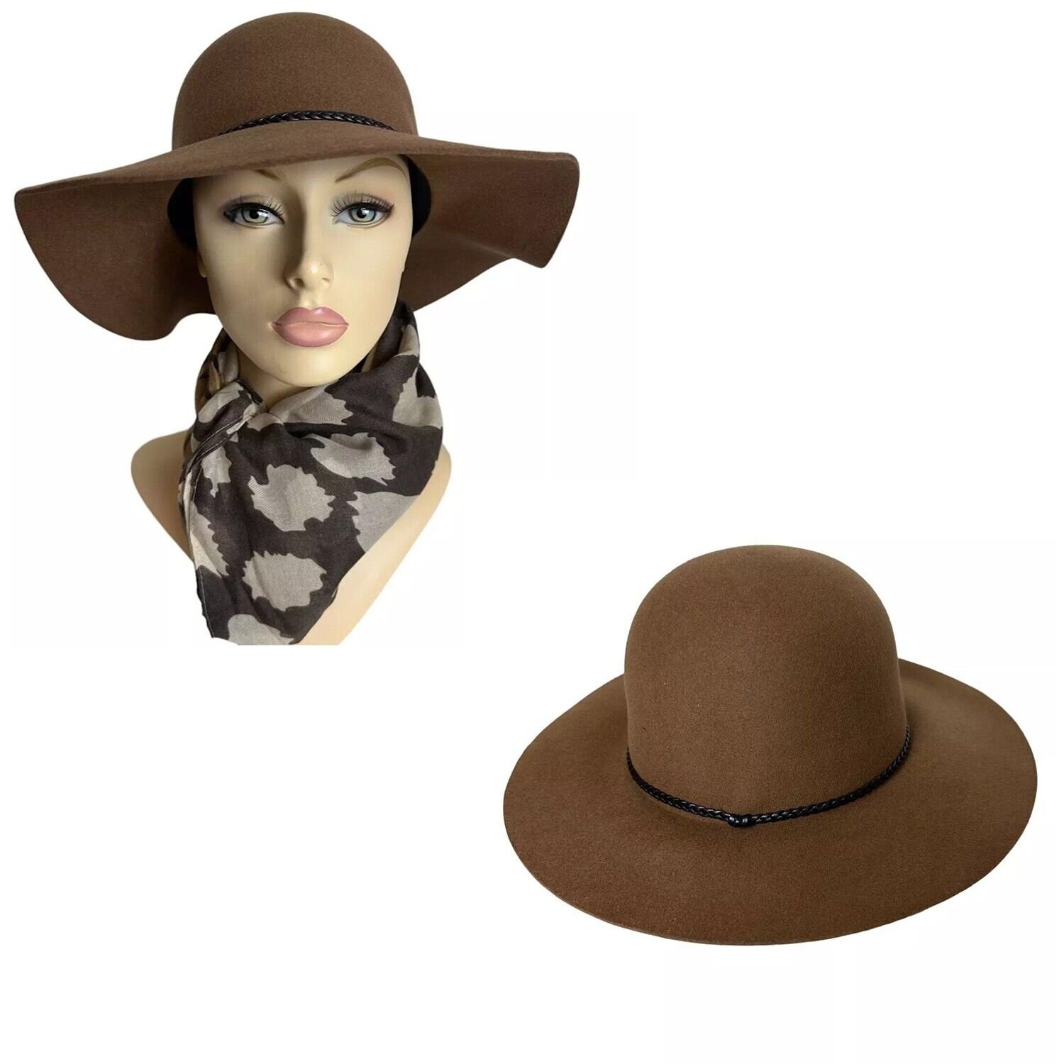 Jeanne Simmons Brown Wool Felt Floppy Fedora Hat for Women