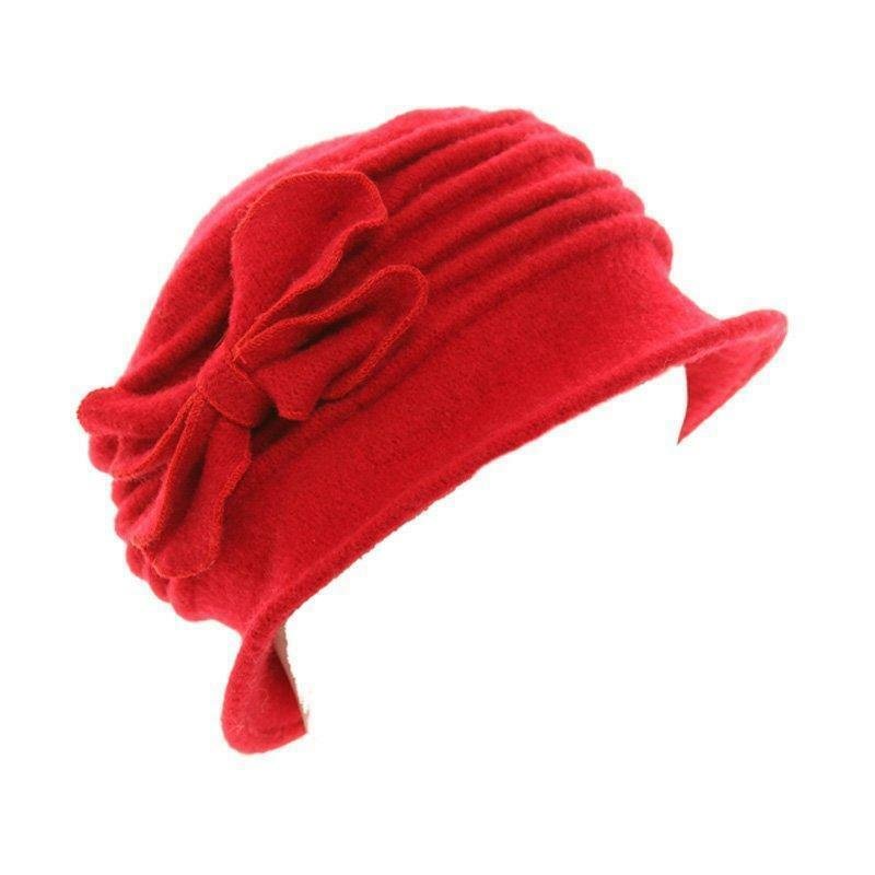 Women’s Wool Cloche Hat with Floral Bow Accent