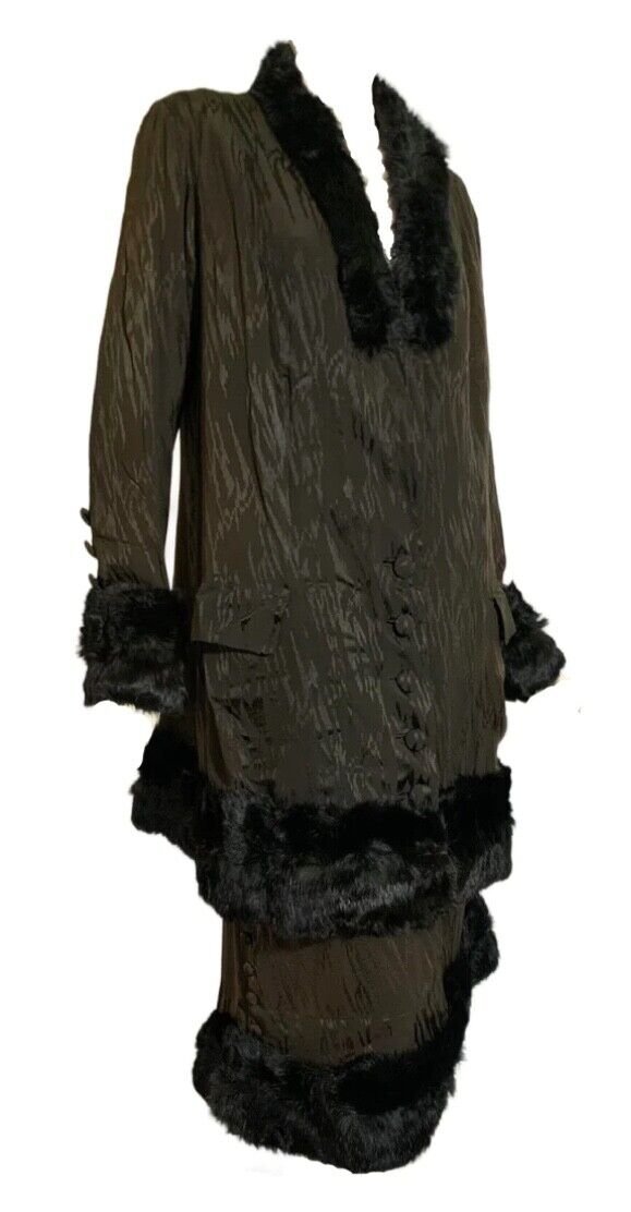 True Vintage 1920s Chocolate Silk Dress Set