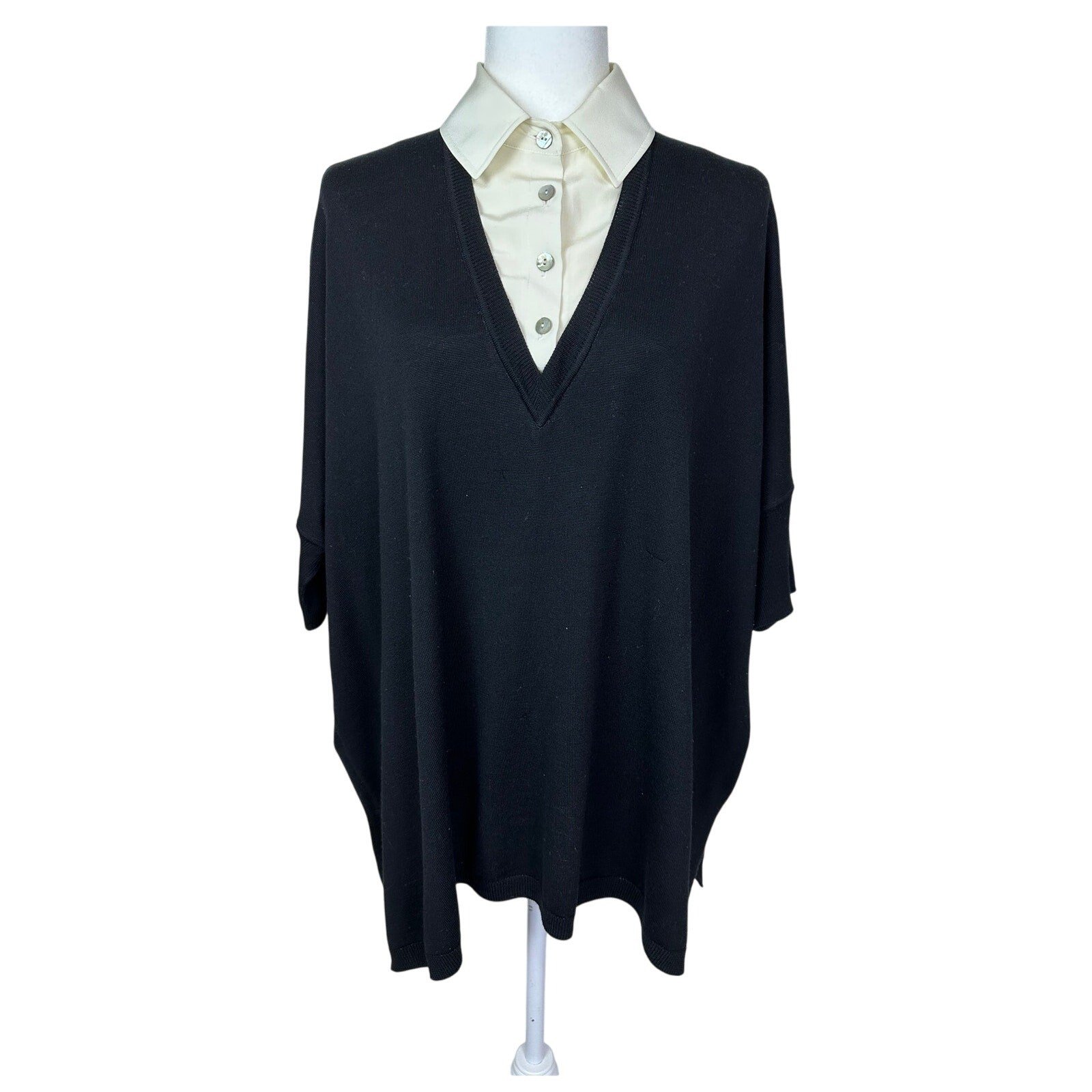 Vintage St. John Wool and Silk Sweater Shirt Combo in Black