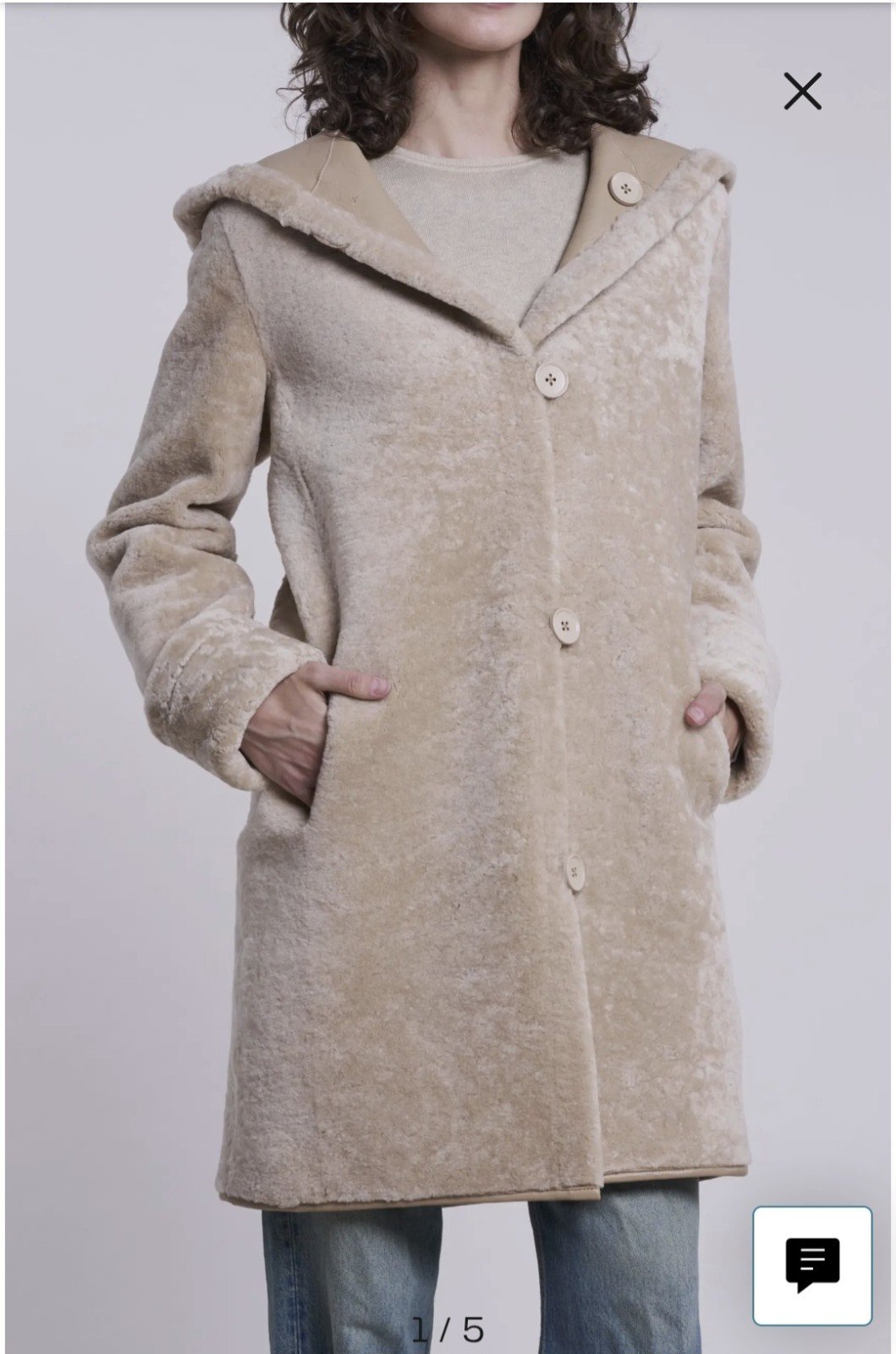 Beige Reversible Shearling Hooded Jacket