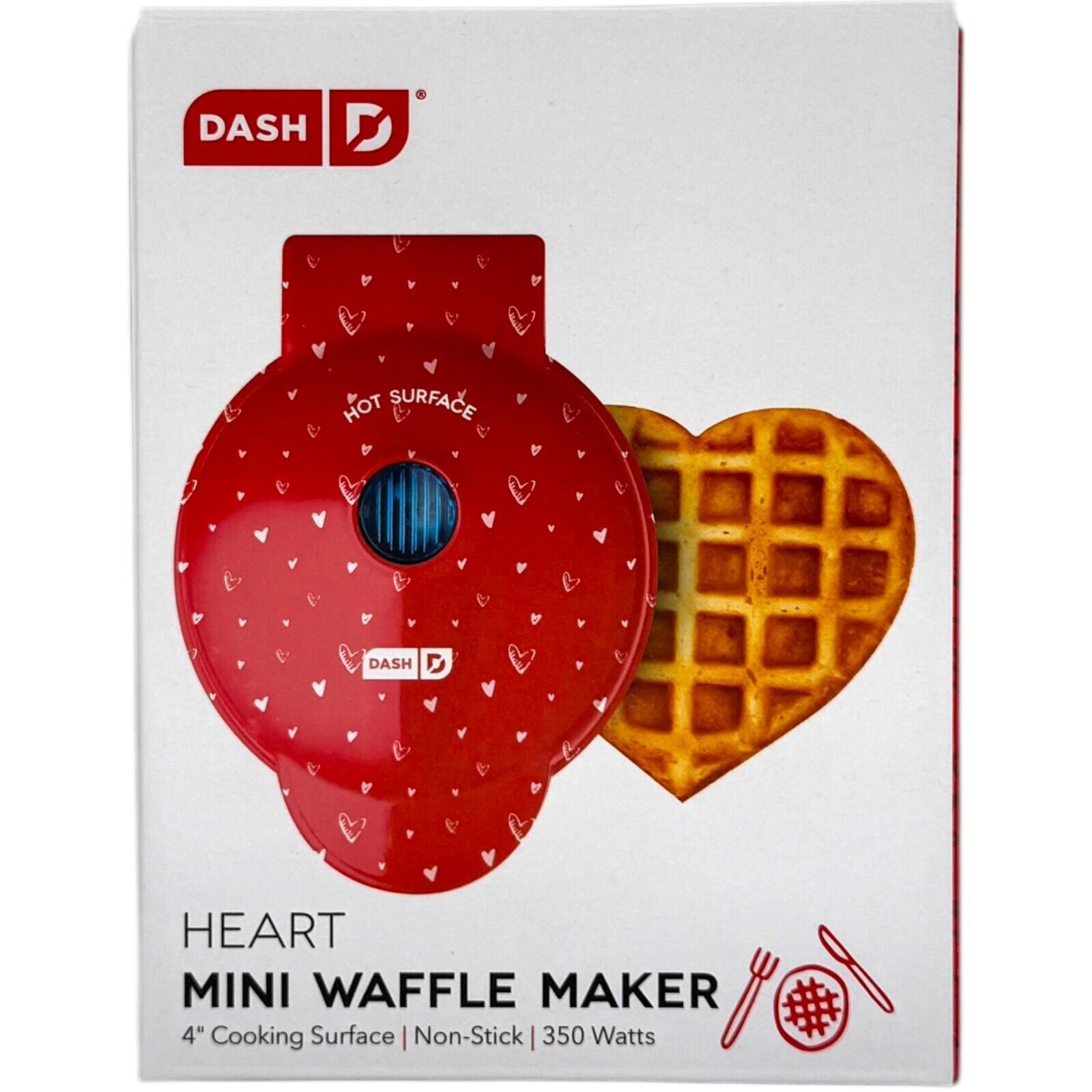 compact heart waffle maker red