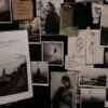Creative fashion inspiration board with books, photographs, sketches, and fabric samples, reflecting how fashion literary events are changing fashion culture through storytelling and artistic collaboration.