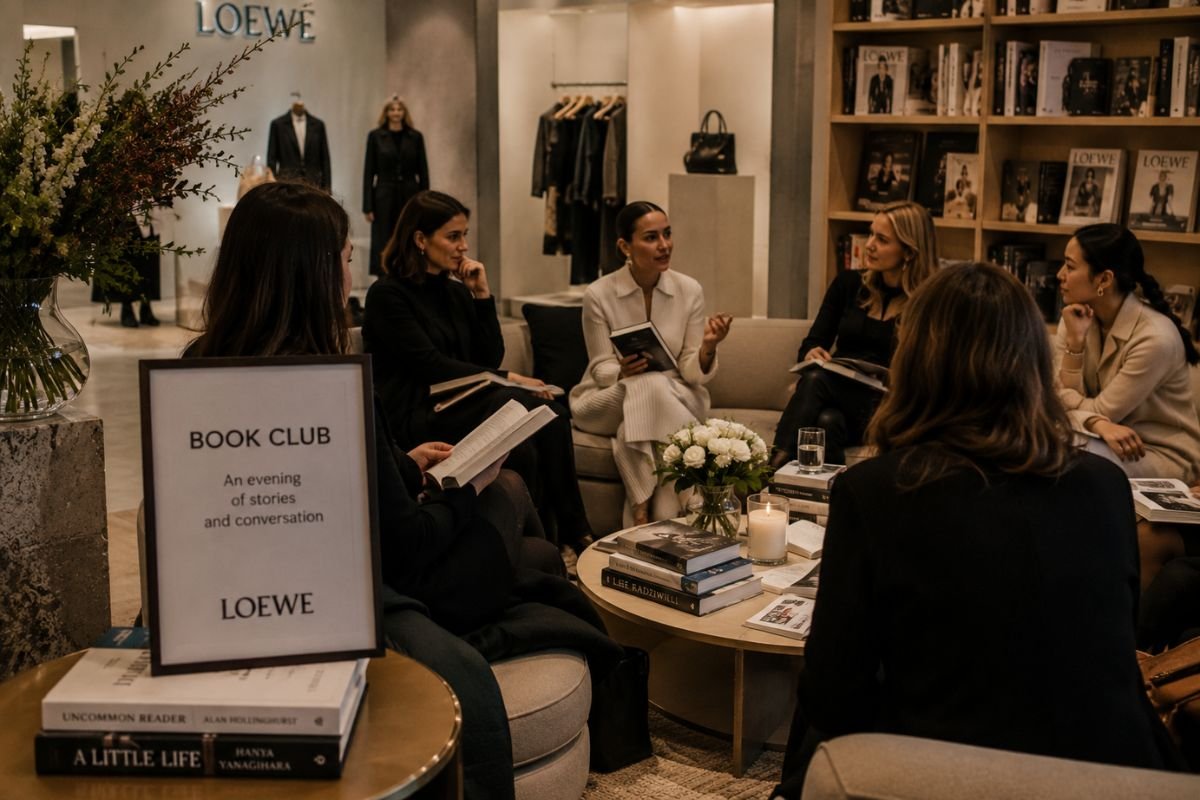 Guests taking part in a LOEWE book club, showing how luxury fashion brands start book clubs to create cultural conversations and community.