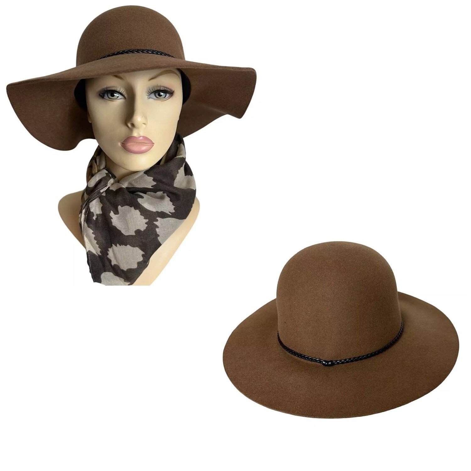 Jeanne Simmons Brown Wool Felt Floppy Fedora Hat for Women