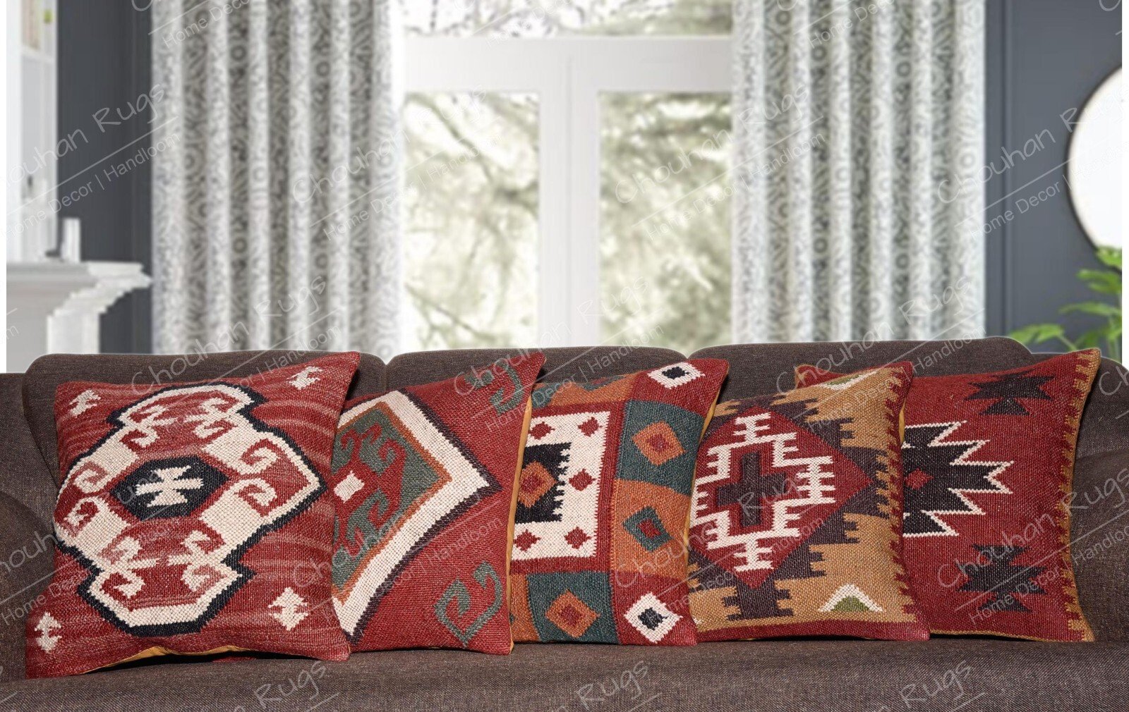 Boho Handwoven Jute Kilim Pillow Covers Set