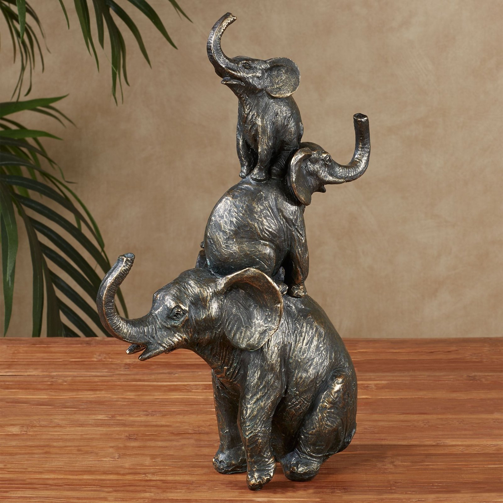 Stacked Elephant Table Sculpture – Bronze Gold Finish