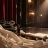 Dior A24 partnership represented through luxury fashion fabric, film reels and a theatrical stage.